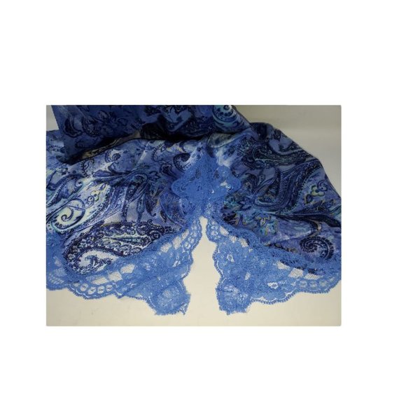 Blue & silver paisley silky CHEMISE slip Medium petite - Picture 6 of 9